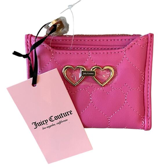 JUICY COUTURE Heart Quilted Bifold Wallet With Pullout Card Case Pink New - Picture 12 of 13